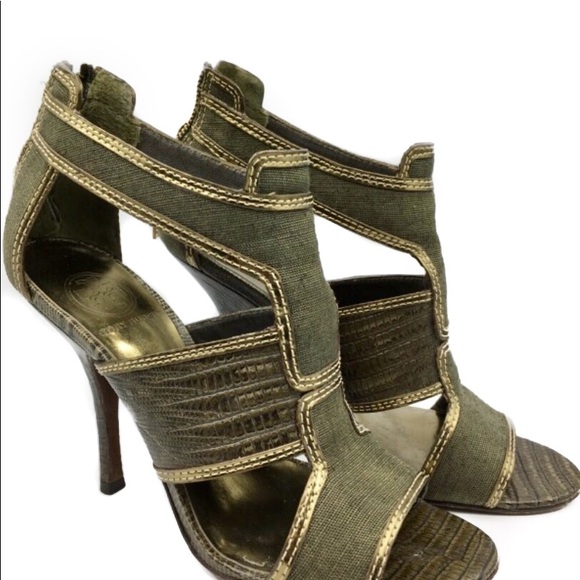 Tory Burch Olive Green Zip Heels Size 8.5M - Picture 4 of 7